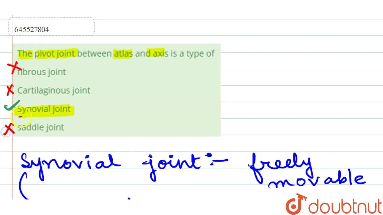 [Bengali Solution] The pivot joint between atlas and axis is a type of