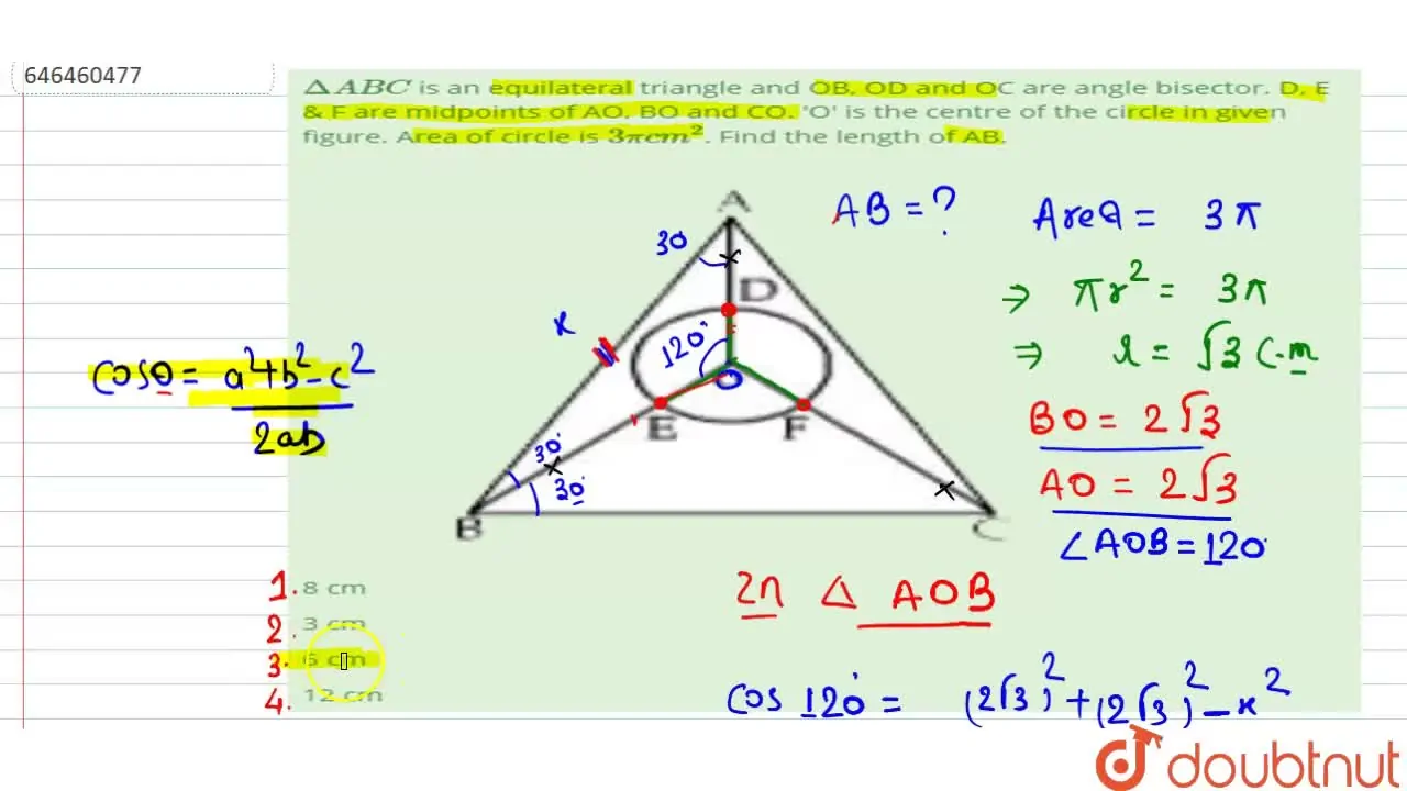 Deltaabc Is An Equilateral Triangle And Ob Od And Oc Are Angle Bisect 6814