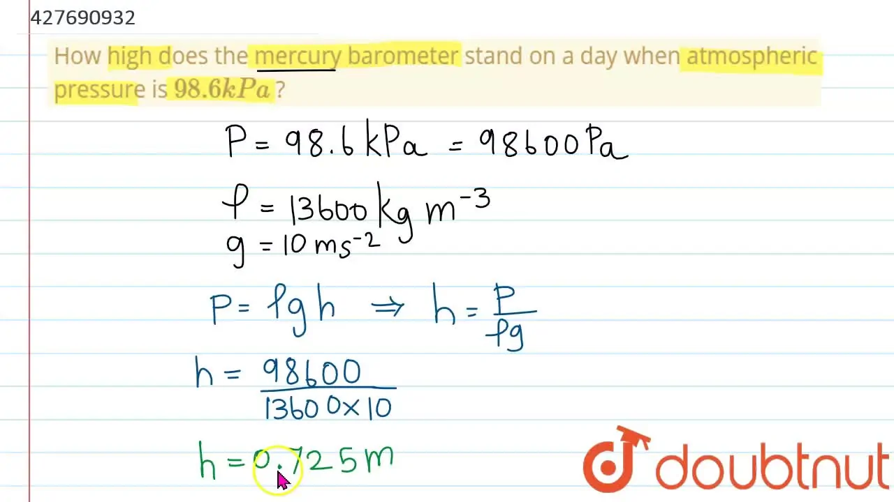 [Tamil] How high does the mercury barometer stand on a day when atmosp