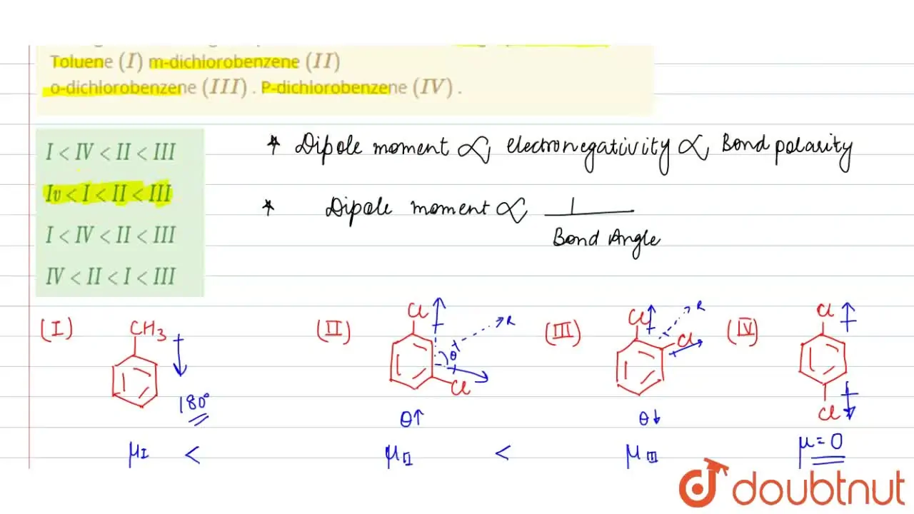 Arrange The Following Compounds In Order Of Increasing Dipole Moment 0020