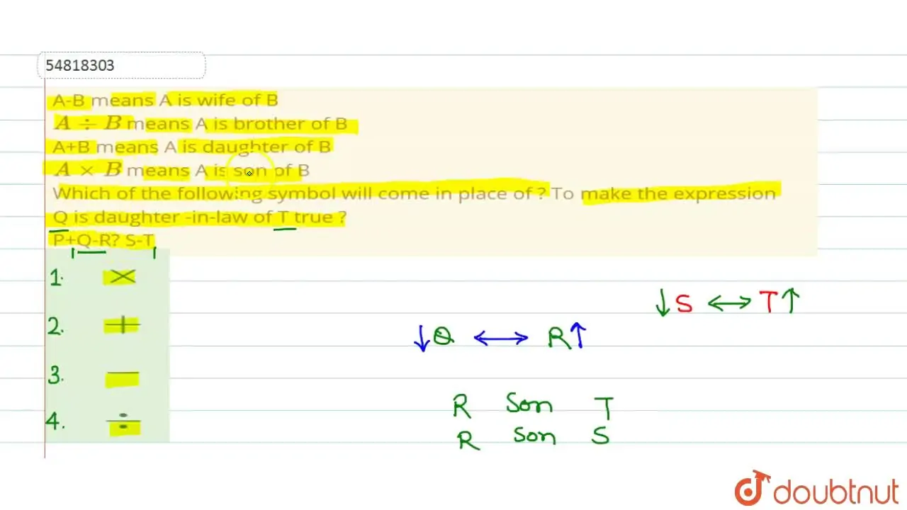 A-B Means A Is Wife Of B A Div B Means A Is Brother Of B A+B Mea