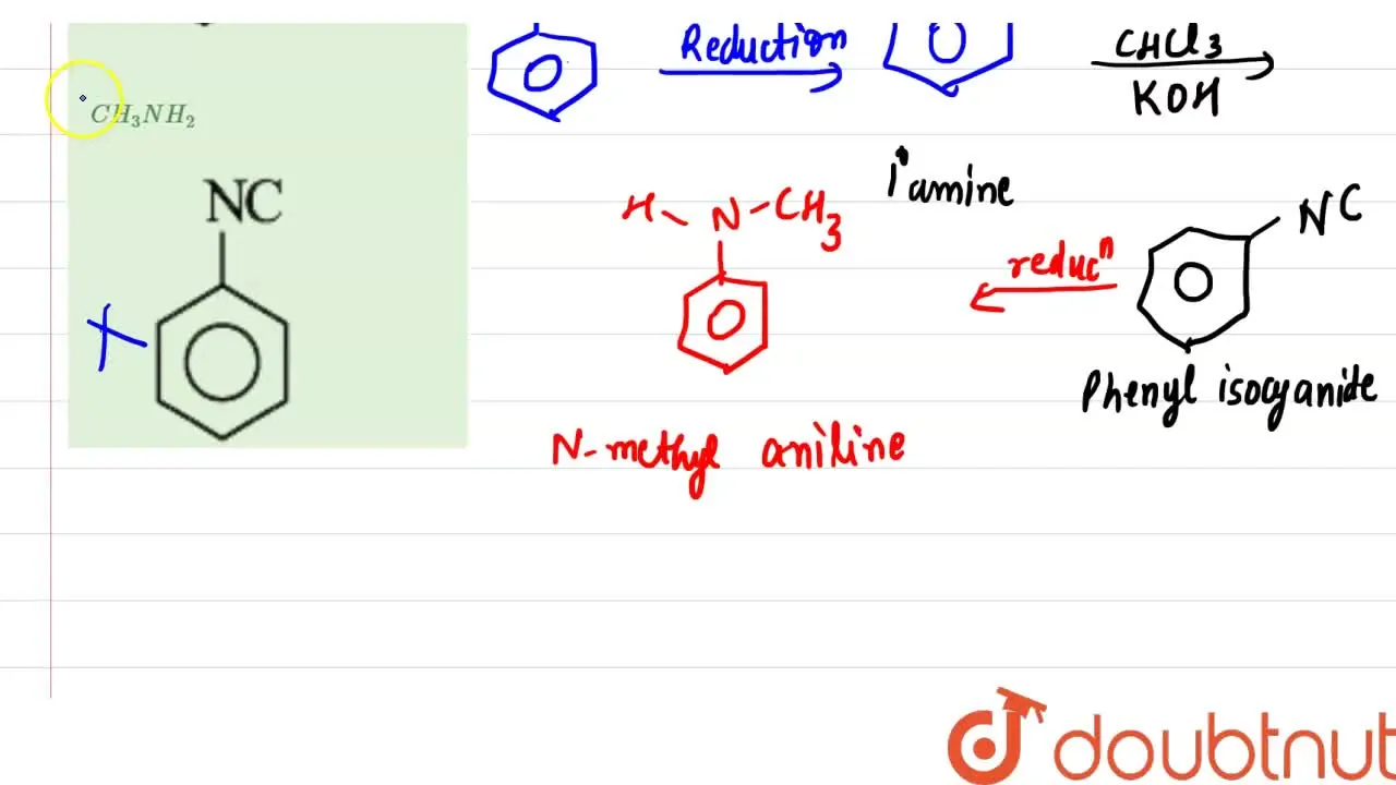 A Overset( "reduction ") To B Overset(CHCl3 //KOH ) To C Overset("