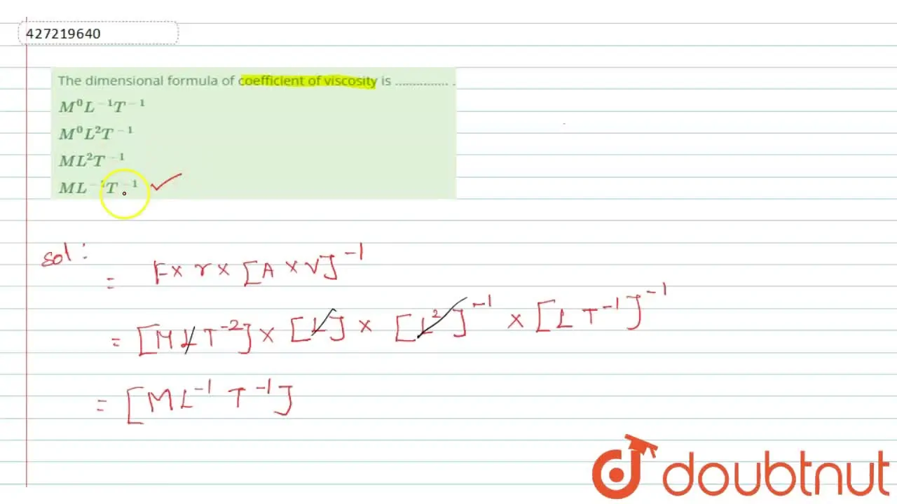 [Tamil] The dimensional formula of coefficient of viscosity is