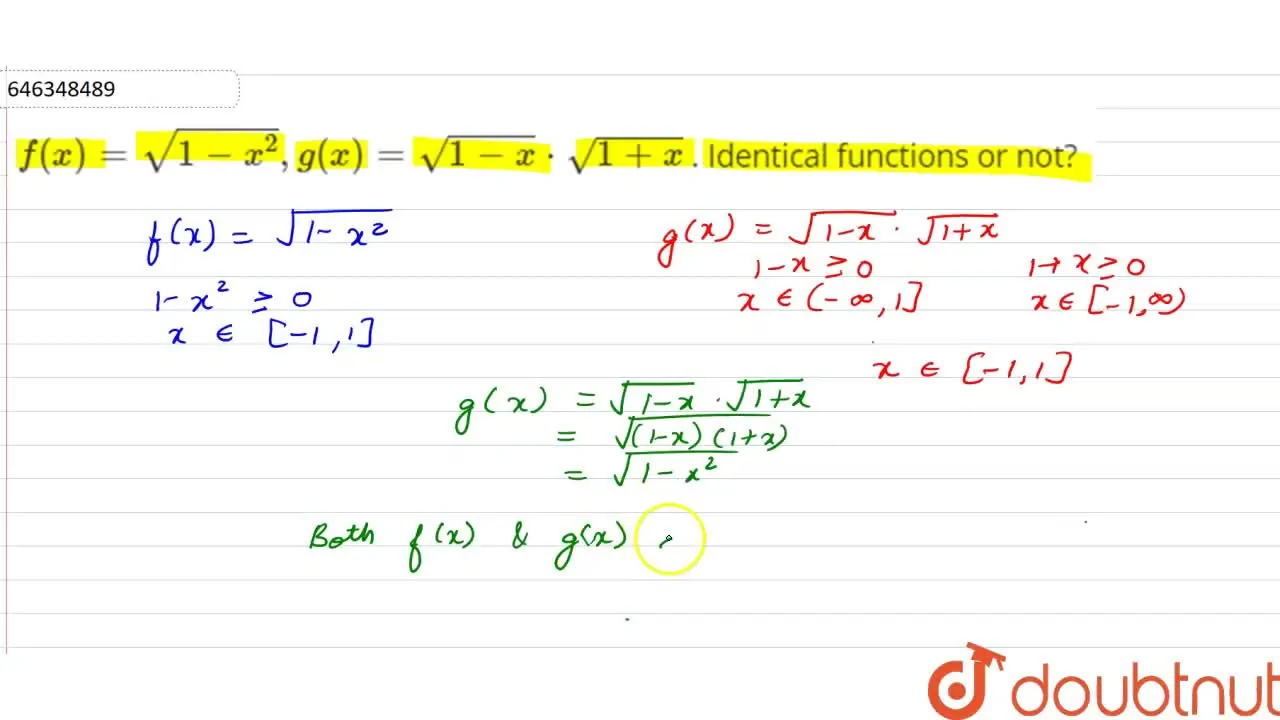 [Punjabi] f(x)=sqrt(1-x^(2)), g(x)=sqrt(1-x)*sqrt(1+x) . Identical fun