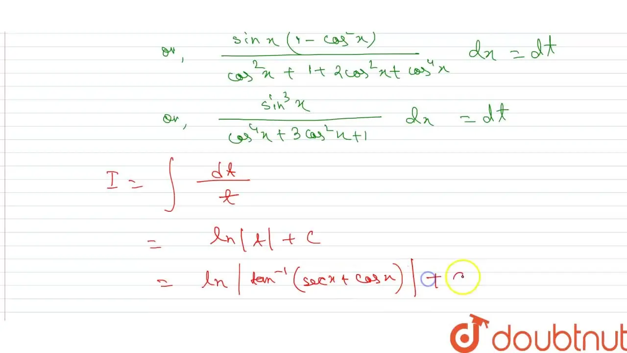 [Bengali] Evaluate: int(sin^3x dx)/((cos^4x+3cos^2x+1)tan^(-1)(secx+co