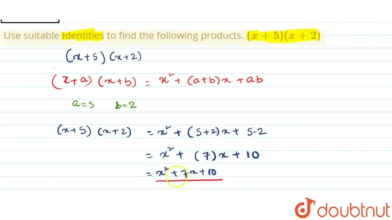 [Telugu] Use suitable Identities to find the following products. (x+5)