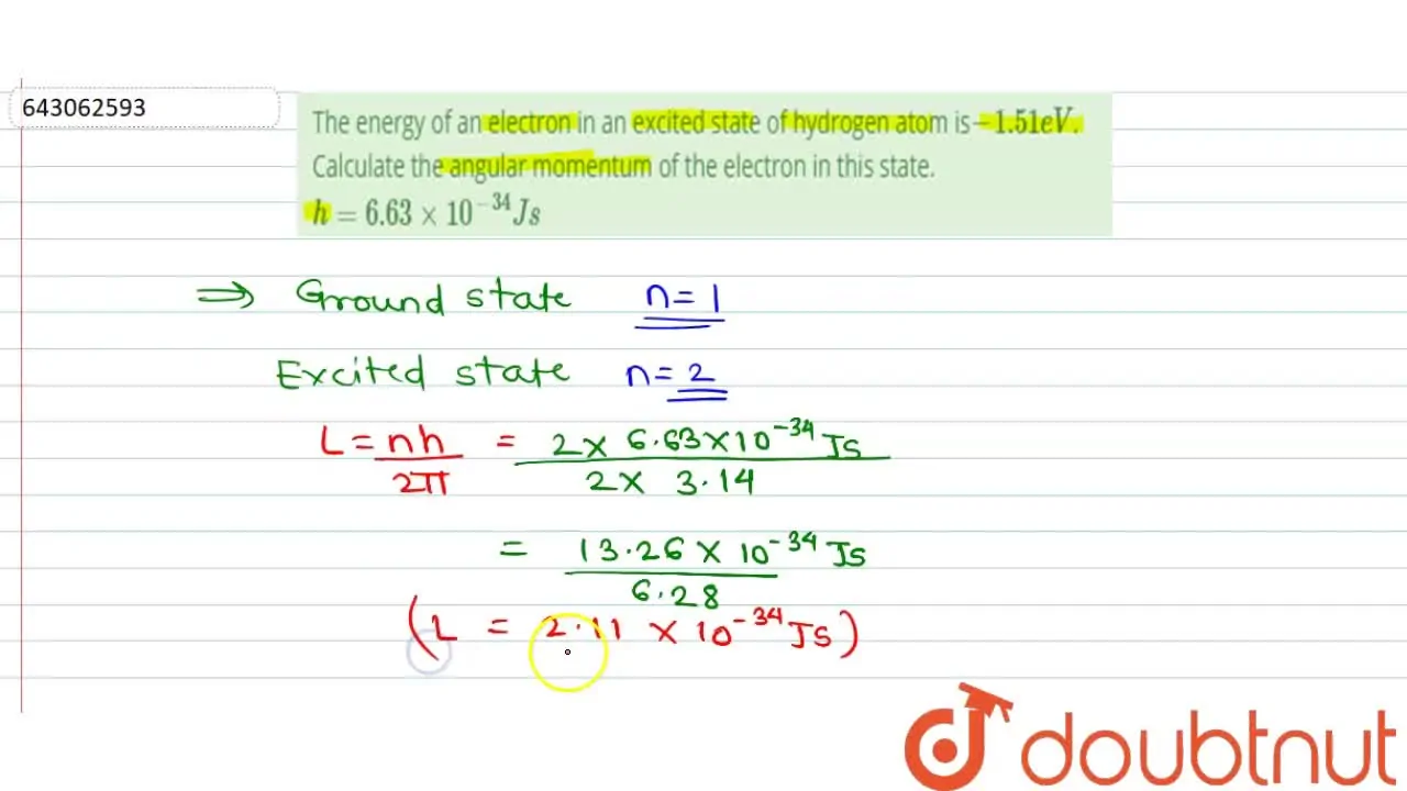 [Marathi] The energy of an electron in an excited state of hydrogen at