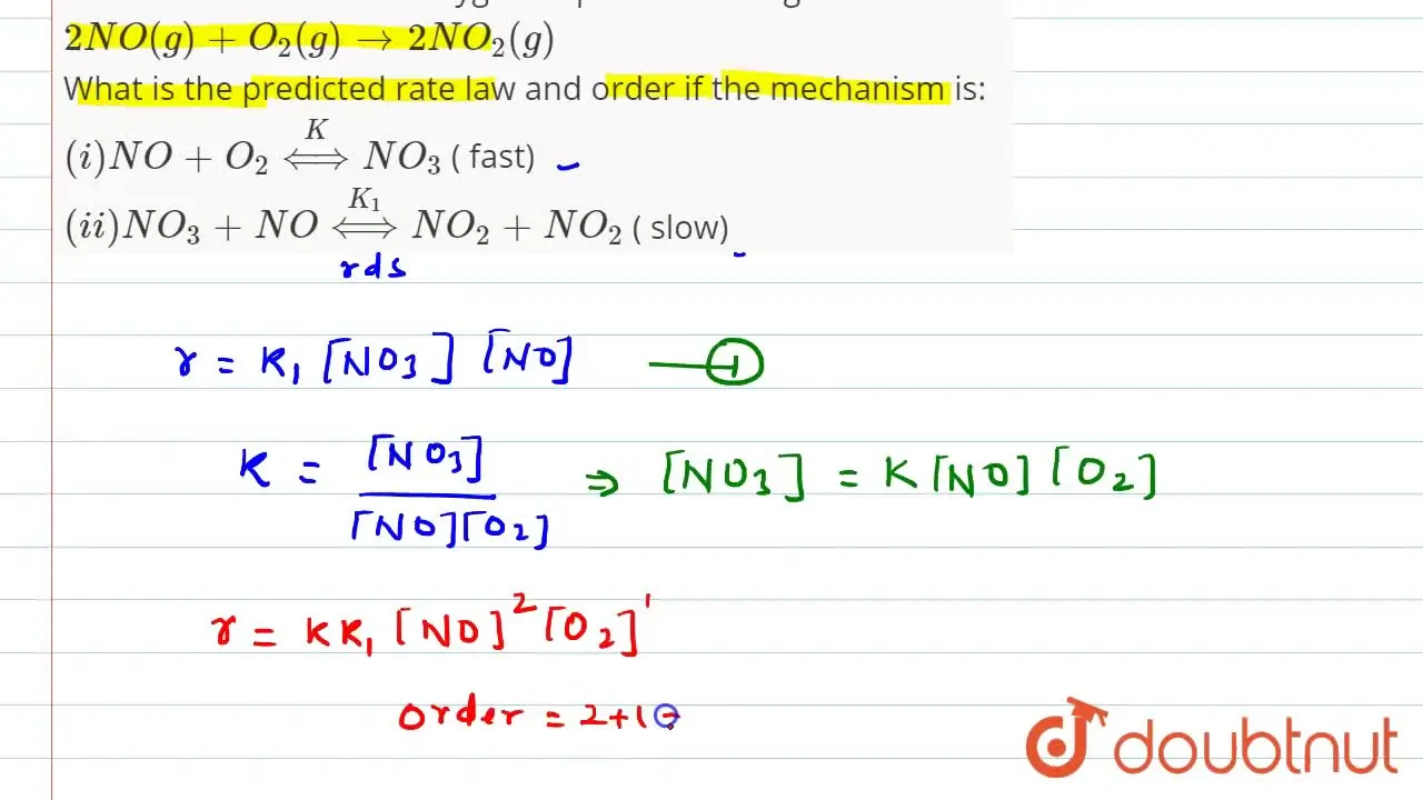 Nitric oxide reacts with oxygen to produce nitrogen dioxide. 2NO