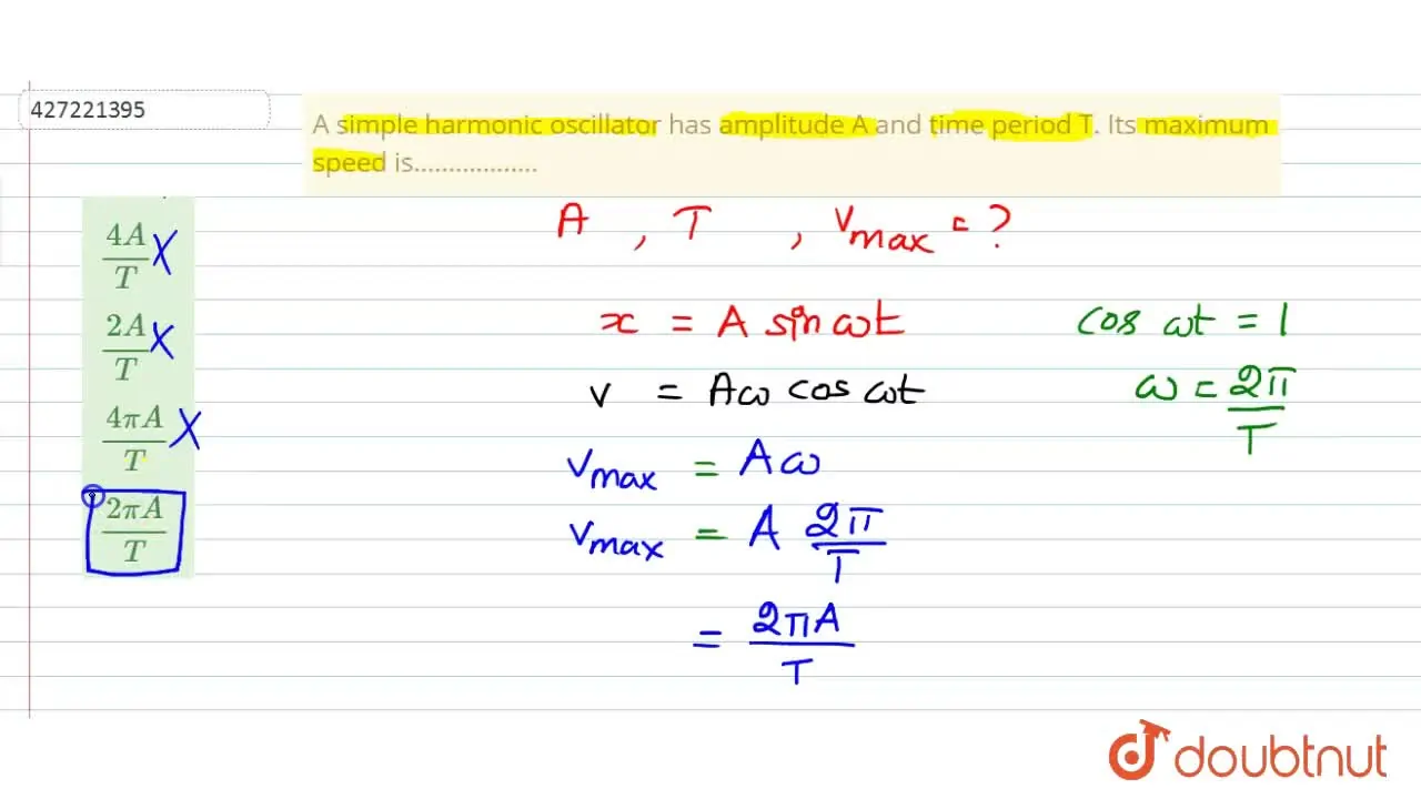 [Tamil] A simple harmonic oscillator has amplitude A and time period T
