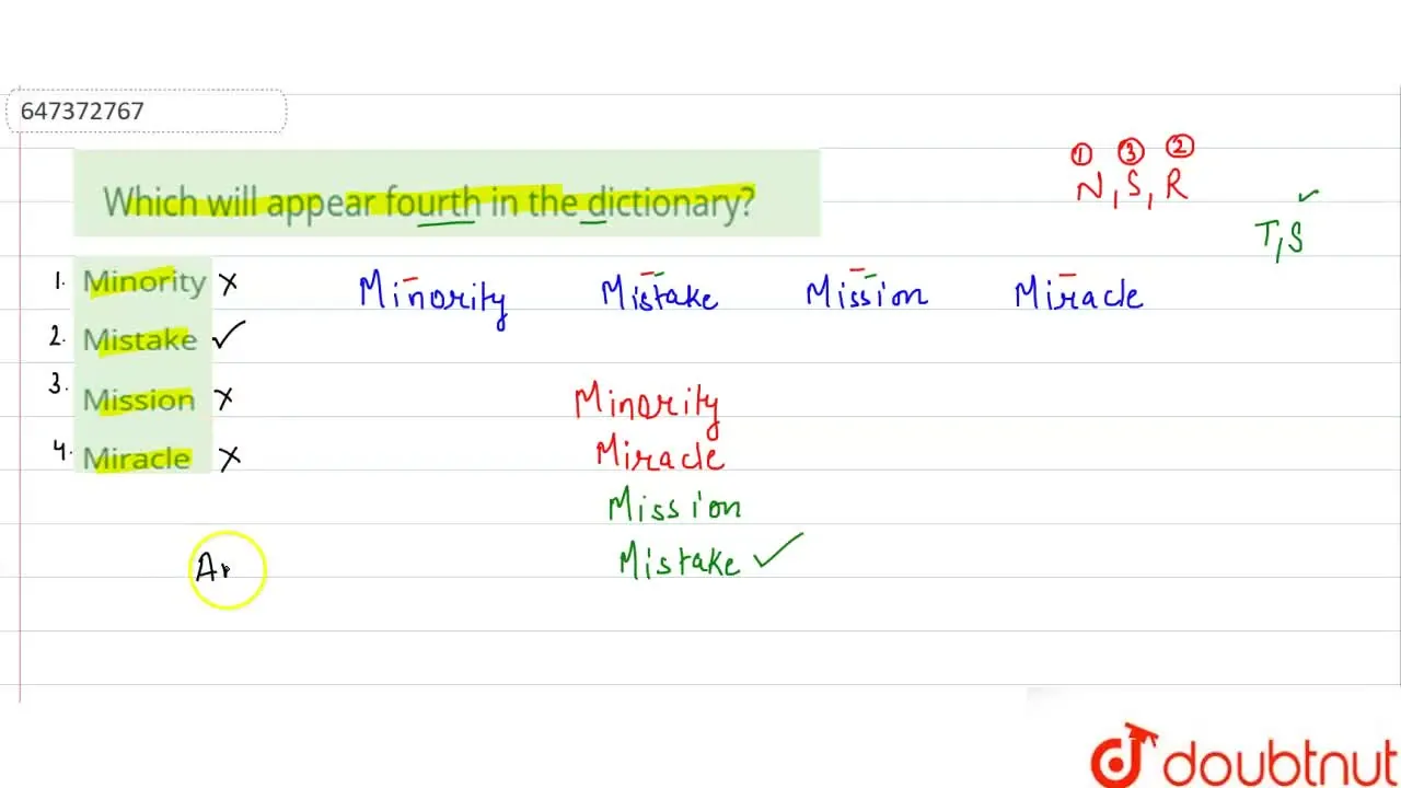 Which will appear fourth in the dictionary?
