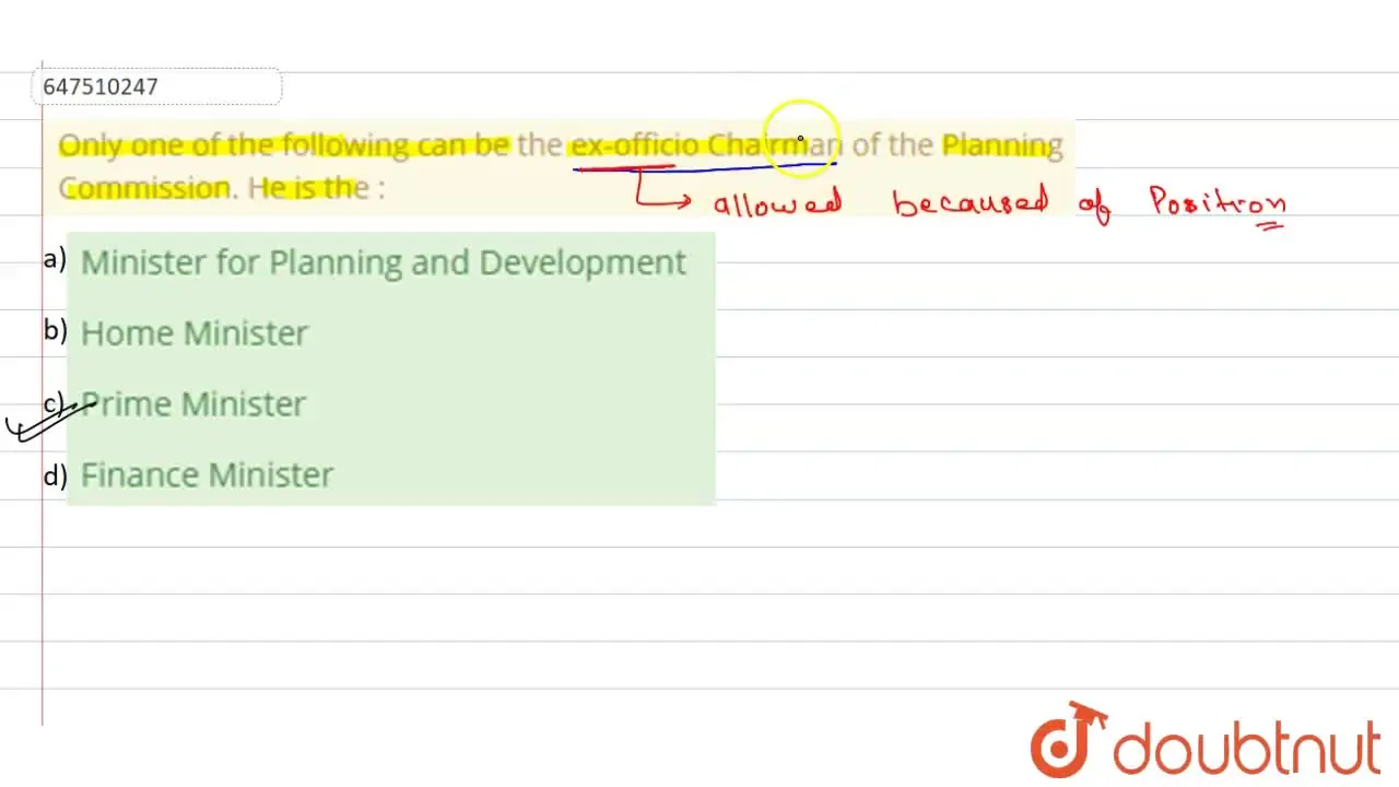 Only one of the following can be the exofficio Chairman of the Plann