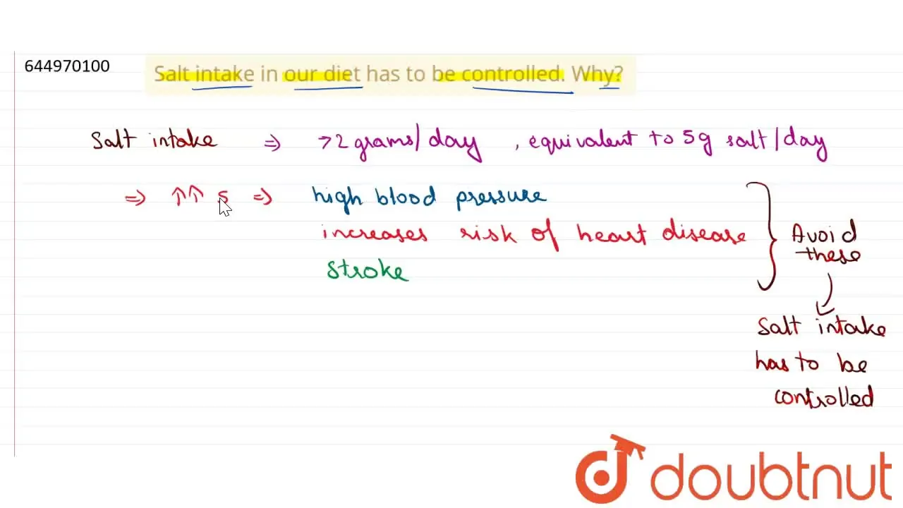 [Kannada Solution] Salt intake in our diet has to be controlled. Why?