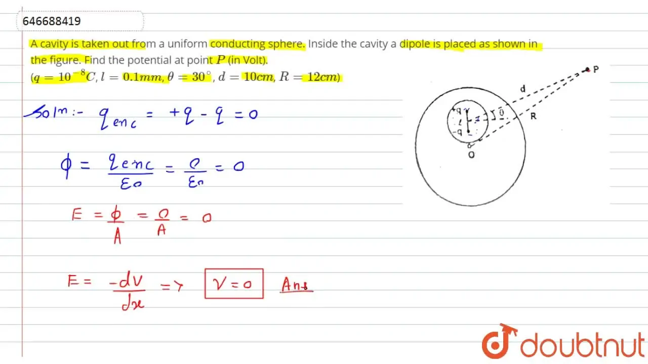 A cavity is taken out from a uniform conducting sphere. Inside the cav